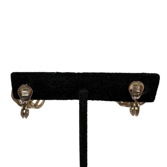 HMN Earrings Shiny Gold Tone Intertwined Ovals Vintage Clip On - Picture 2 of 10